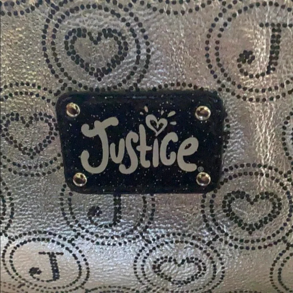 Justice Girls Black/Silver Logo Sparkly Tote